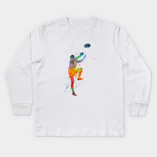 Rugby player in watercolor Kids Long Sleeve T-Shirt